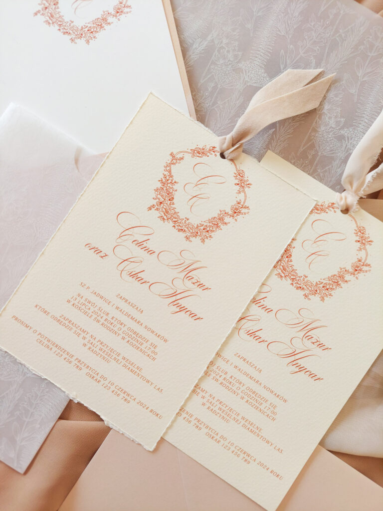 Amelia eleganckie zaproszenia ślubne z wstążką